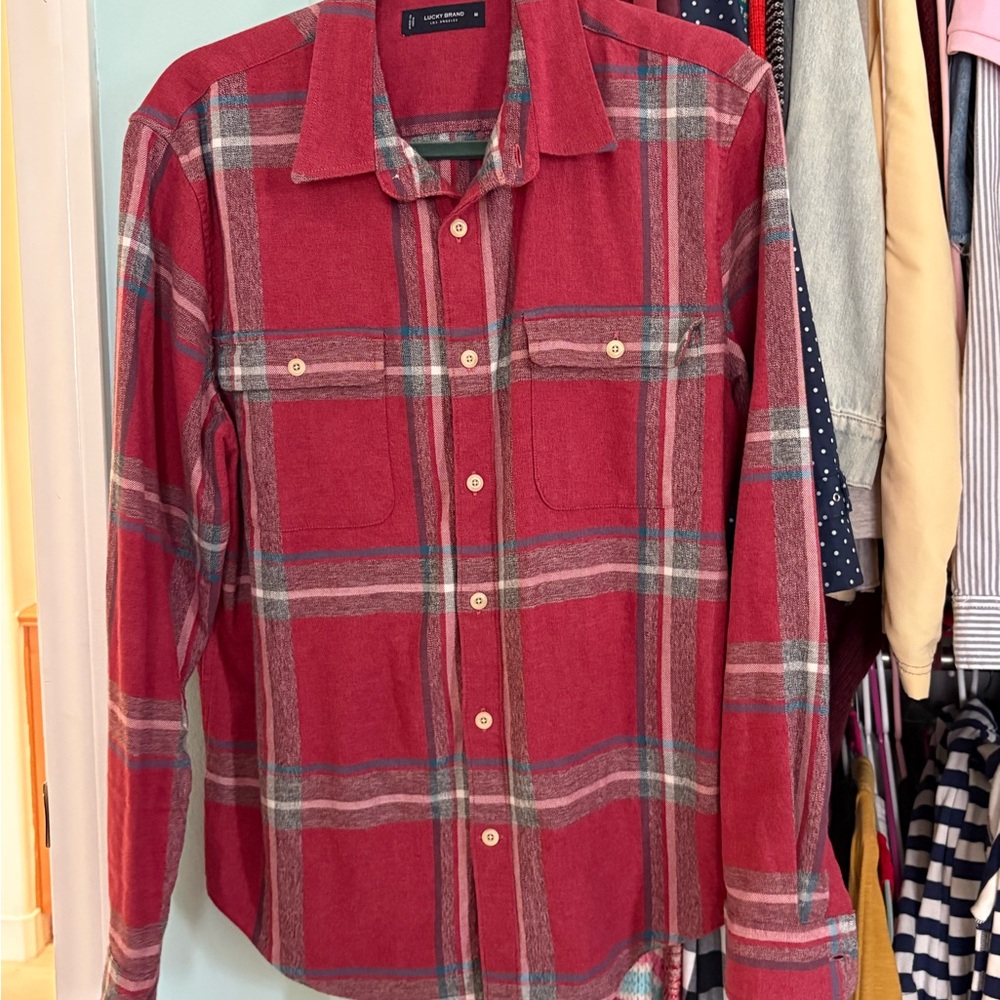 Lucky Brand Flannel Red and Gray Checkered Shirt Medium